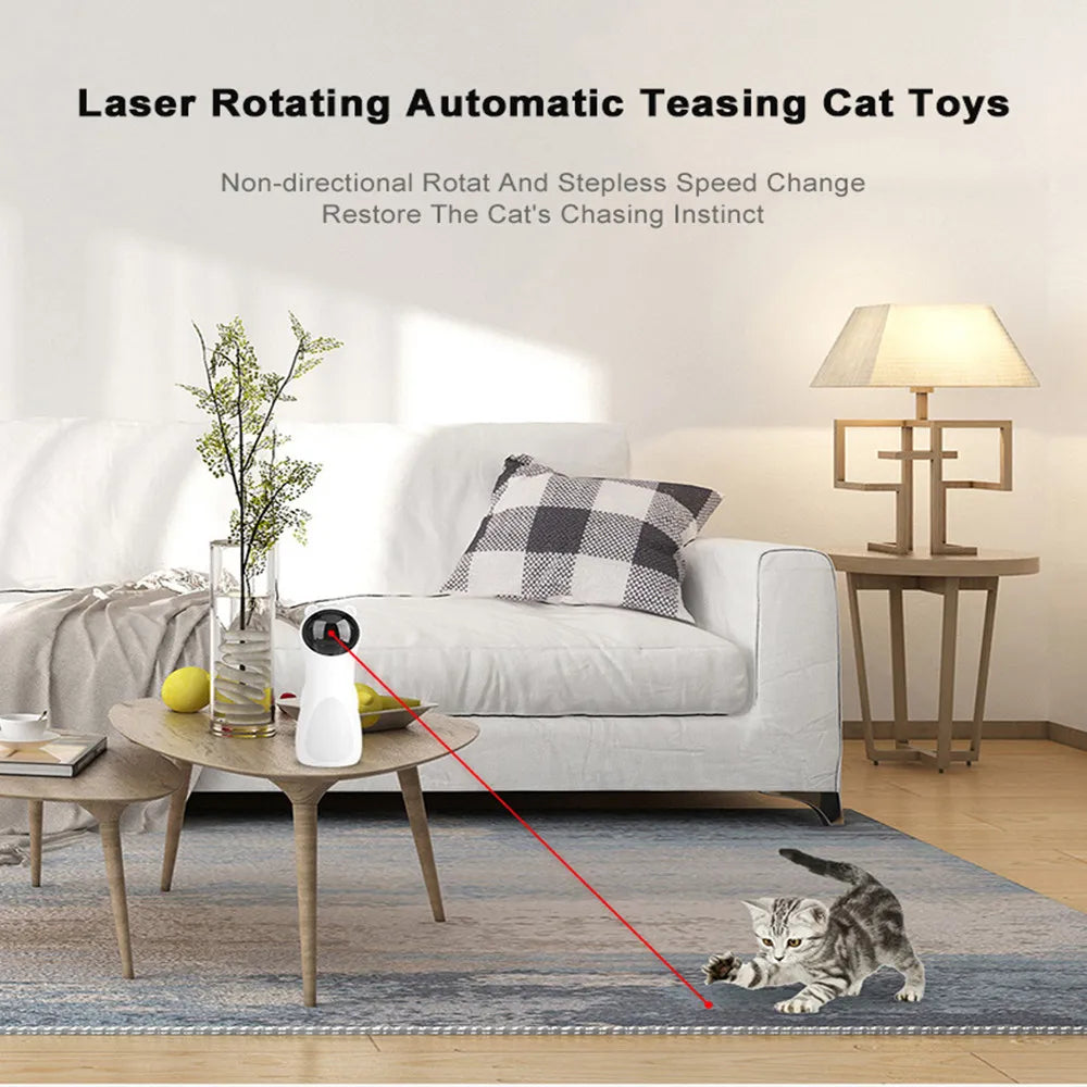 Cat Laser Toy Automatic Teaser Laser LED Kitten Interactive Training Entertaining Multi-Angle Adjustable USB Charge