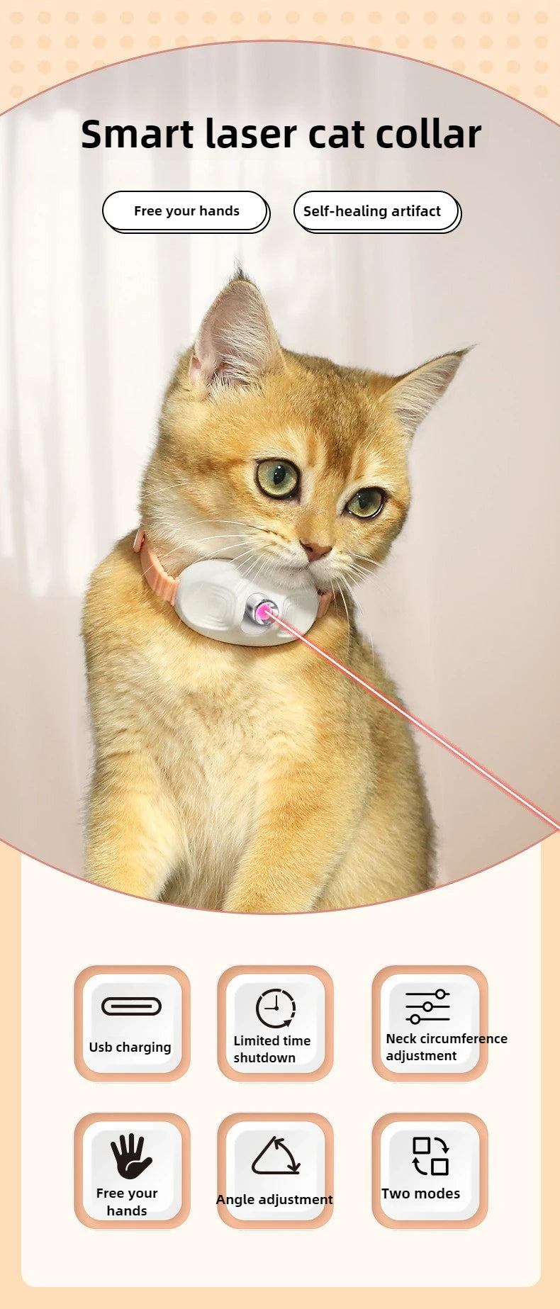 Laser Cat Collar Teasing Cat Electric USB Charging Kitten Automatic Cats Toy Smart Laser Teasing Cat Interactive Toy